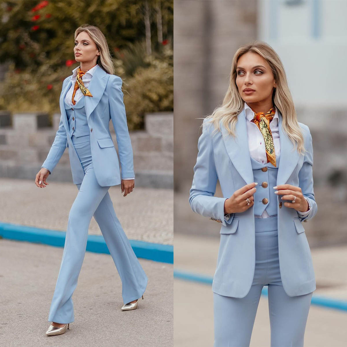 Women Formal Wear With Tie - Conjuntos Formais Femininos Azul Céu com