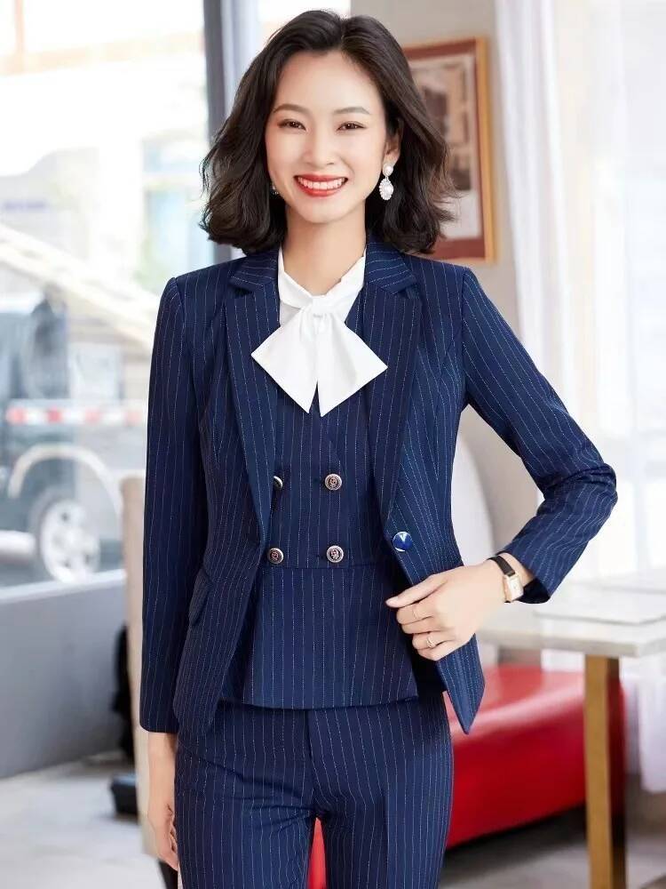 Women'S Formal Wear Pantsuits - Moda listrado formal ternos de negócios