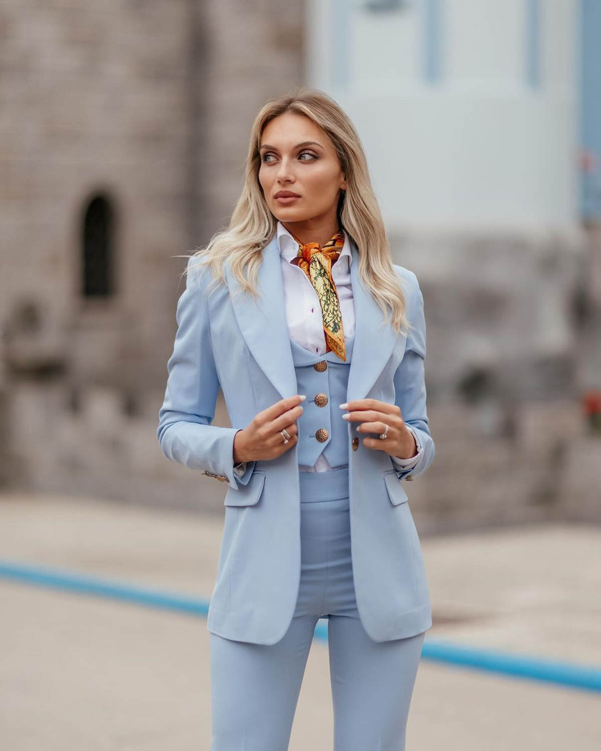 Conjuntos Formais Femininos Az - Women Formal Wear With Tie avaliação e preço
