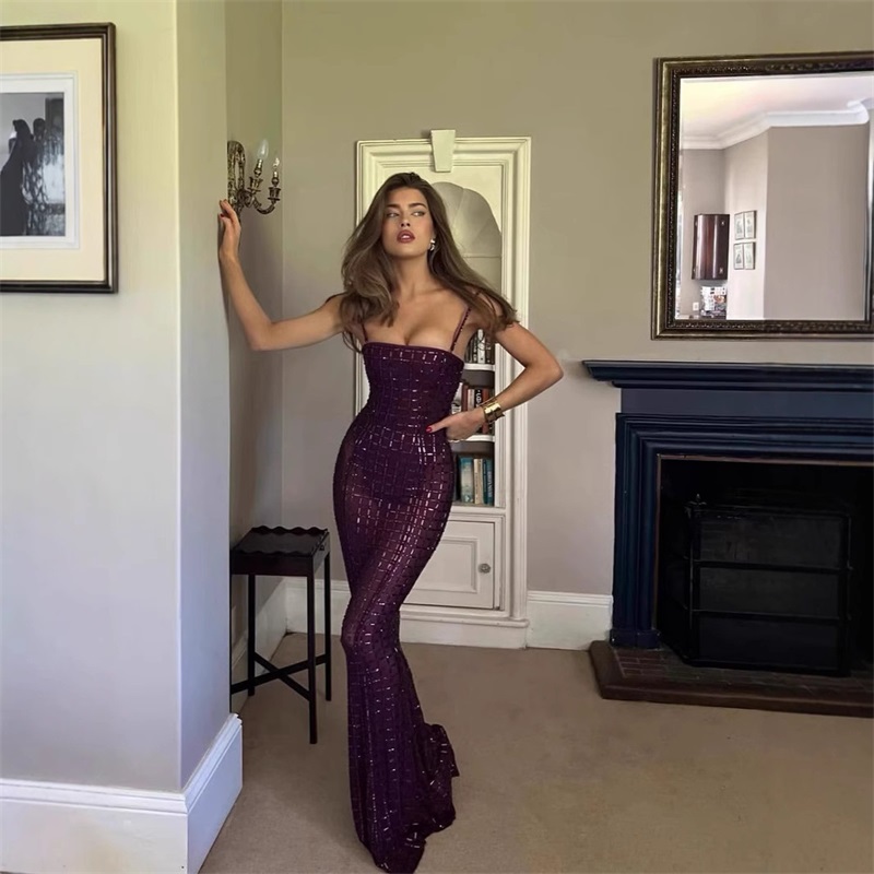 Cristal roxo feminino vestido  - Formal Wear Gowns For Women avaliação e preço