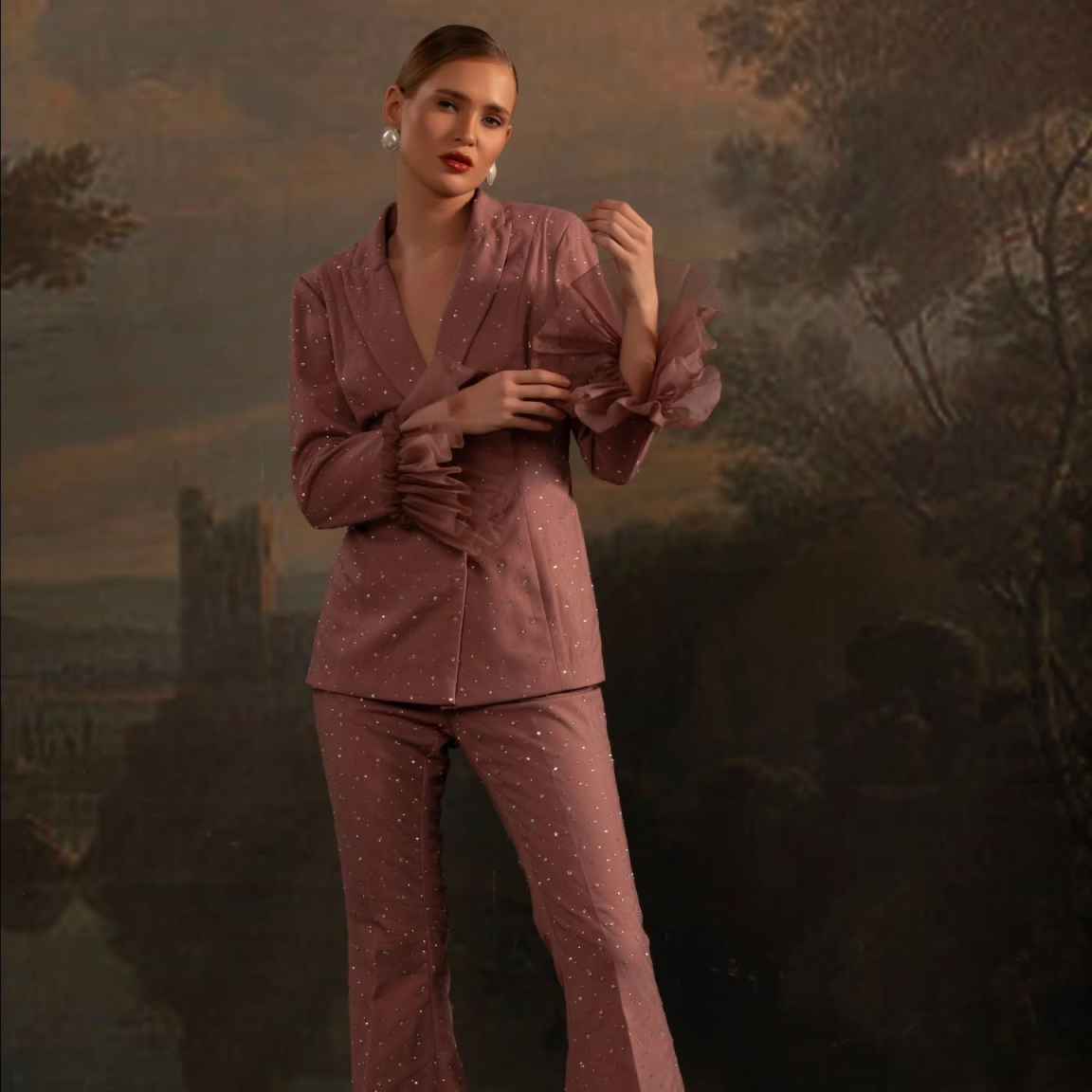 Grânulos conjuntos de blazer f - Women Formal Wear With Tie avaliação e preço