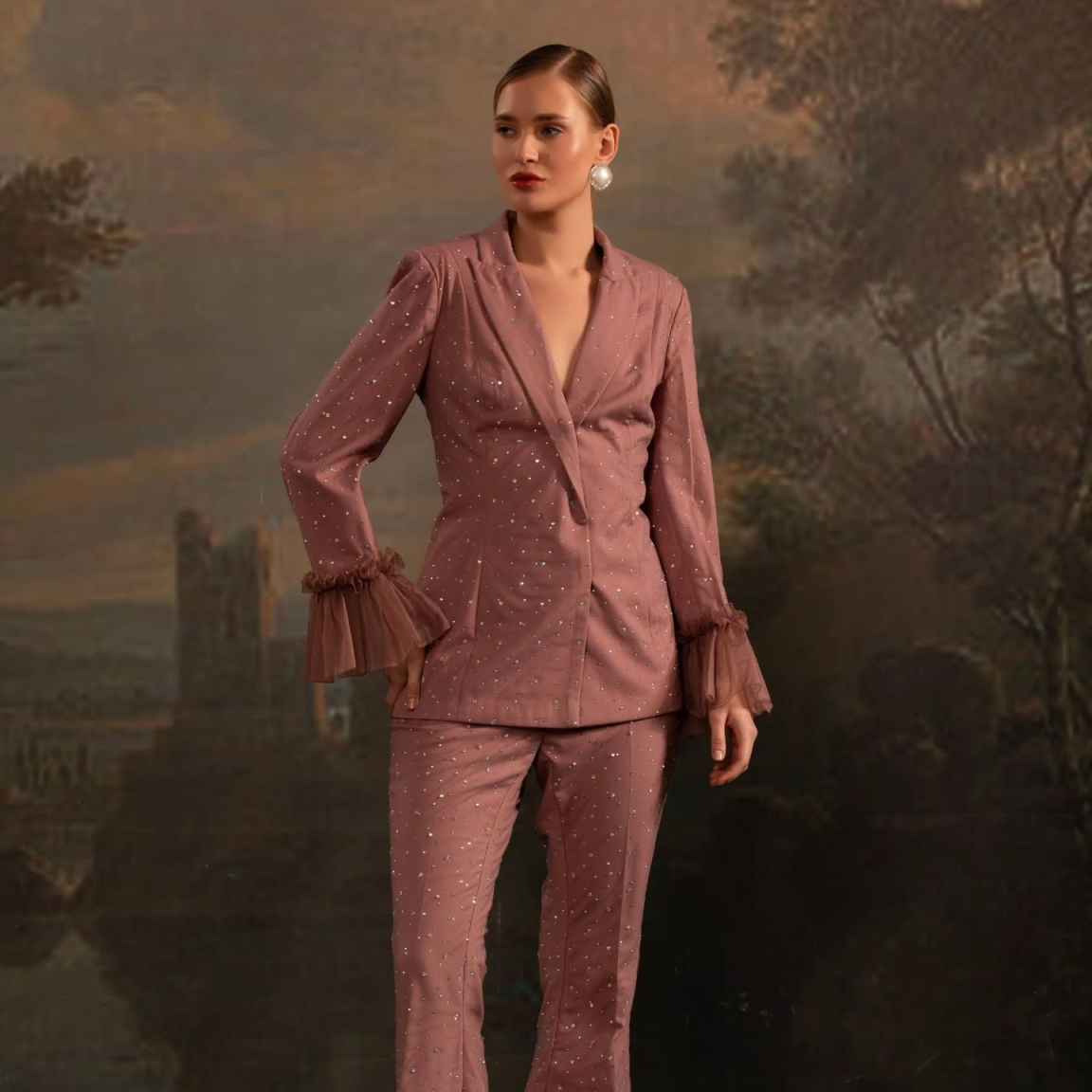 Grânulos conjuntos de blazer f - Women Formal Wear With Tie avaliação e preço