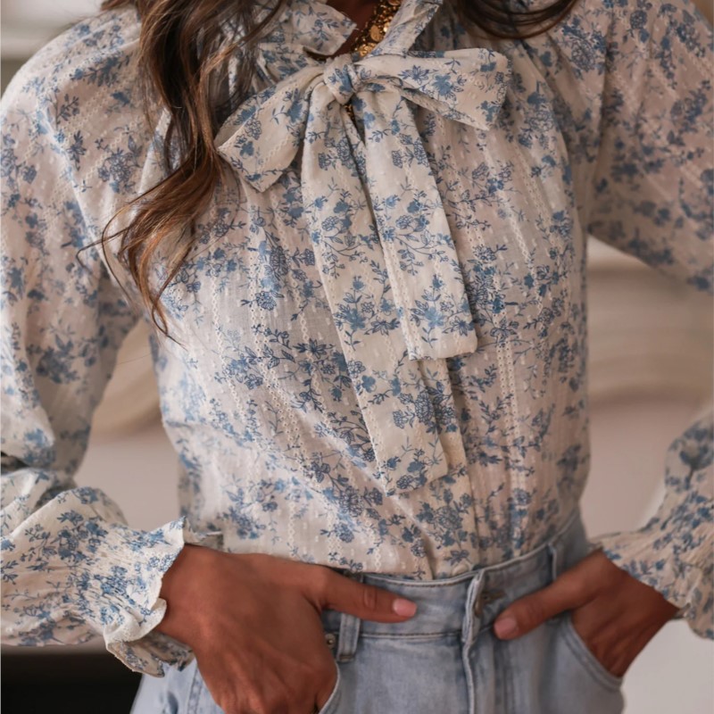 Blusa Feminina de Manga Longa  - Women Formal Wear With Tie avaliação e preço