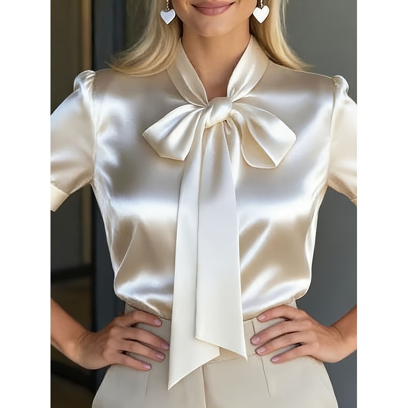 Camisa Elegante de Manga Curta - Women Formal Wear With Tie avaliação e preço